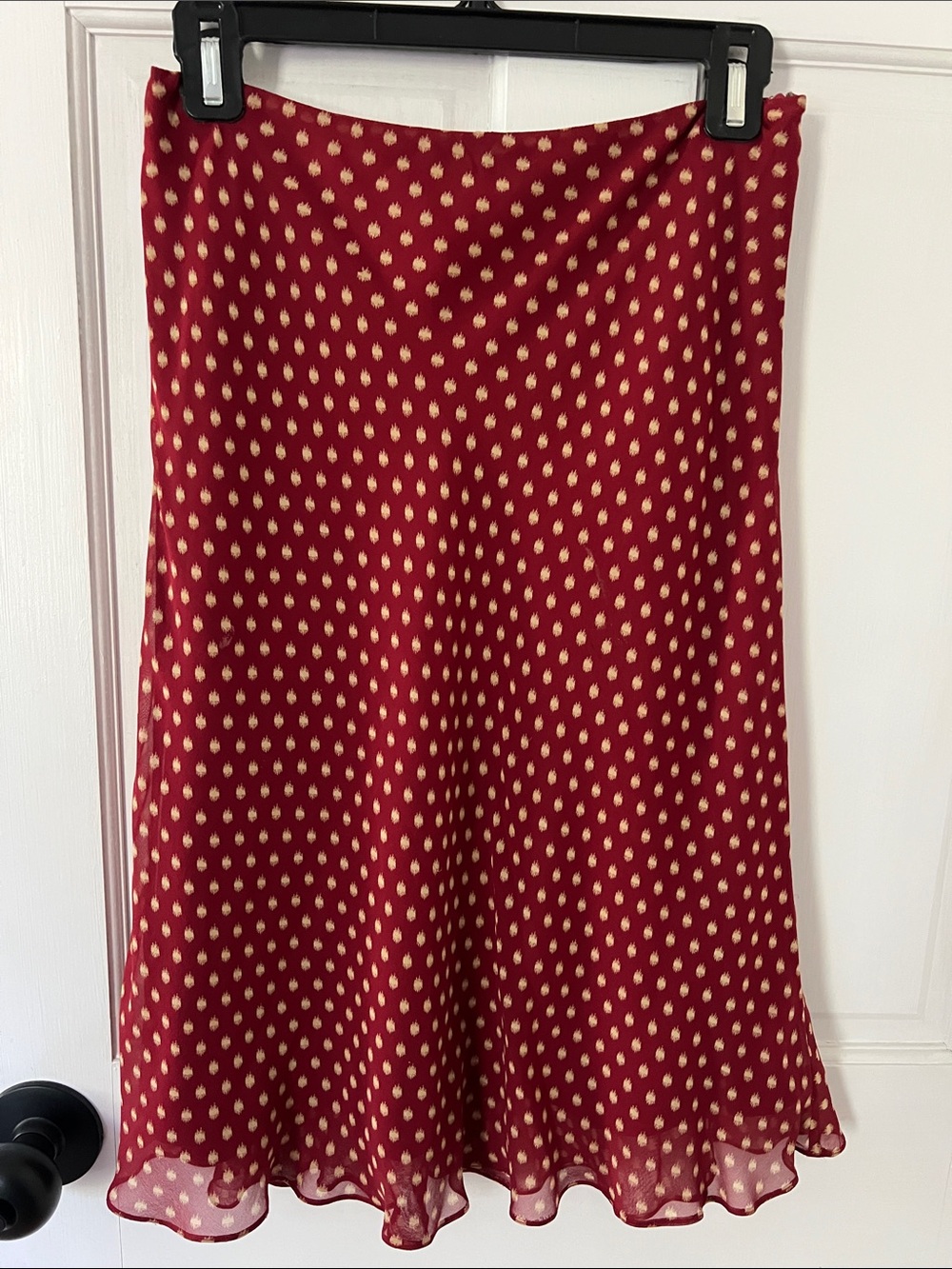 Ann Taylor Red A-Line Skirt with Cream Dot Print